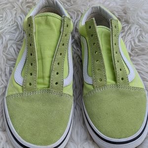 Women's Lime Green Leather Vans Sneakers Size 6.5